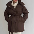 Long puffer coat with belt